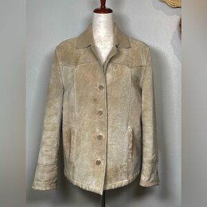 Vintage Esprit Suede Leather Sherpa Lined Button Up Coat Tan Size Large